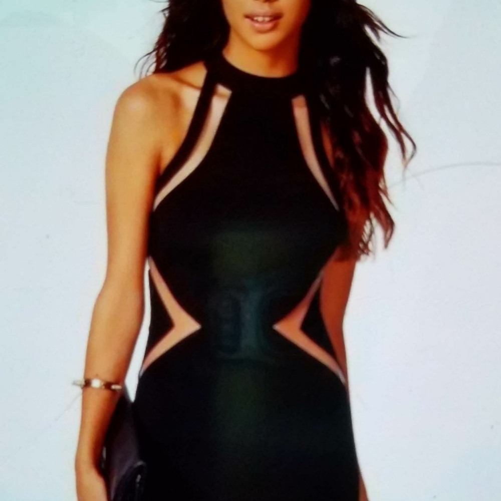 Cold Shoulder Bodycon with Net Inserts - Picture 2 of 5
